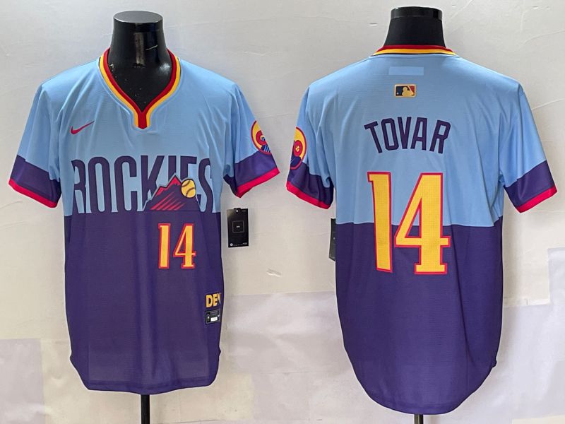 Men Colorado Rockies #14 Tovar Purple blue Joint Name 2025 Nike MLB Jersey style 1->colorado rockies->MLB Jersey